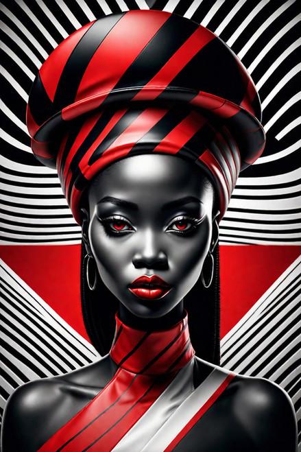 Noble African Women Diamond Painting Kits for Adults,Diamond Striped Art Gem Paintings for Beginners,DIY Portrait Round Diamond Painting Kits Craft for Home Wall Decor Gifts 12x16inch