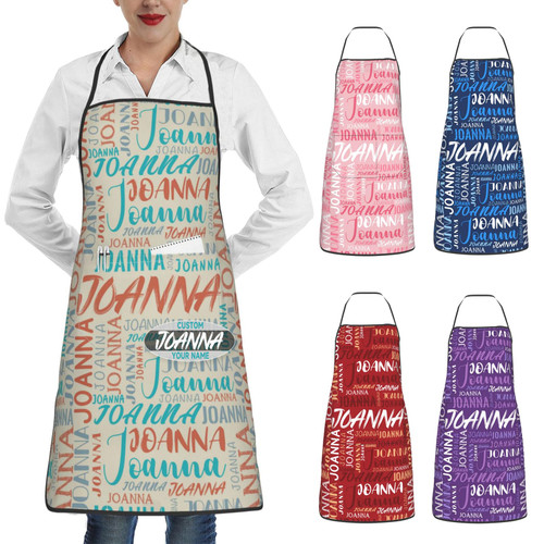 Husguciy Custom Apron with Name, Personalized Name Aprons for Women with Pockets, Customized Chef Apron for Men Kitchen Cooking (Beige)