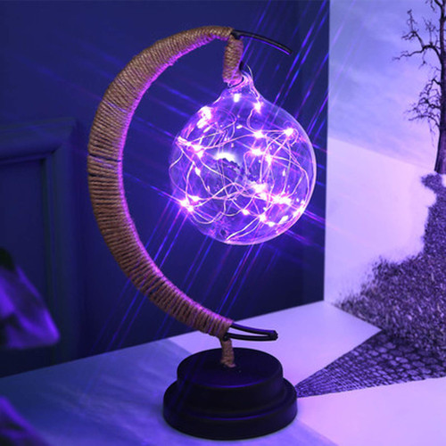 The Enchanted Lunar Lamp, LED Decorative Light Star Moon Night Light, Magical Led Galaxy Lamp, Moon Shaped Table Lamp with a Ball, Halloween Christmas for Home Decorations (Purple)