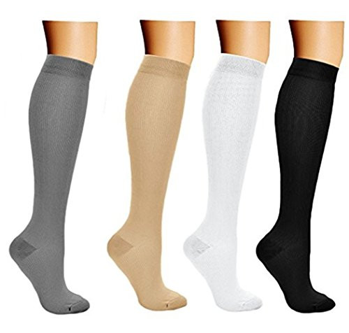 4 pair Compression Socks for Women & Men by Best For Running, Medical, Athletic, Edema, Diabetic, Varicose Veins, Sports, Crossfit, Flight, Travel - Suits Nurses, Maternity Pregnancy