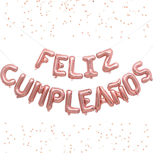 WEIKA Rose Gold Feliz Cumpleanos Balloons Banner, 16 Inch Feliz Cumpleanos Letter Banner Happy Birthday Mylar Foil Balloons for Birthday Party Decorations Supplies