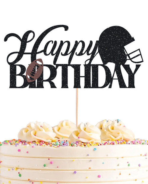 AHAORAY Football Happy Birthday Cake Topper - Black Glitter Football Party Decorations Supplies, Perfect for Birthday/Football Theme Party, Photo Booth Props AHAORAY Football Happy Birthday Cake Topper - Black Glitter Football Party Decorations Supplies, Perfect for Birthday/Football Theme Party, Photo Booth Props