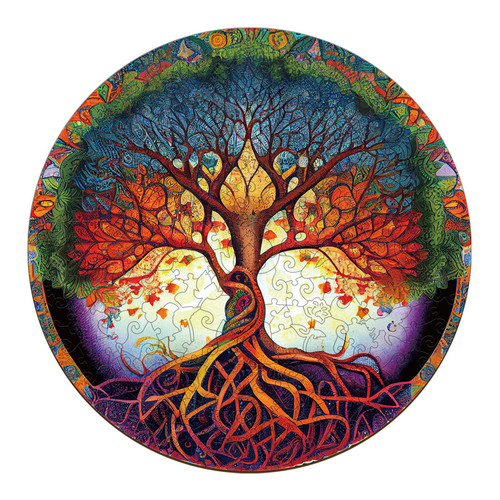 WOODBESTS Tree Life Puzzle, Wooden Jigsaw Puzzle for Adults (S, 109pcs, 7.9"x7.9") Beautiful Wooden Box, Wooden Jigsaw Puzzles Unique Shape, Birthday Gifts for Adults and Kids Family Game