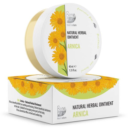BenePura Arnica Ointment 1.35 fl. Oz - Natural Arnica Salve for Muscle Relief - Muscle Relaxer with Arnica Montana - Suitable for Muscle Soreness, Sprains, Strains, Aches and Fatigue BenePura Arnica Ointment 1.35 fl. Oz - Natural Arnica Salve for Muscle Relief - Muscle Relaxer with Arnica Montana - Suitable for Muscle Soreness, Sprains, Strains, Aches and Fatigue