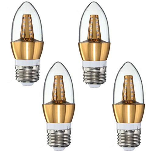 LXcom E26/E27 LED Candelabra Bulb 5W LED Candle Bulbs 40 Watt Equivalent Chandelier Bulb Warm White 3000K AC85-265V Corn Bulb for Home Lighting, 4 Pack (Gold)