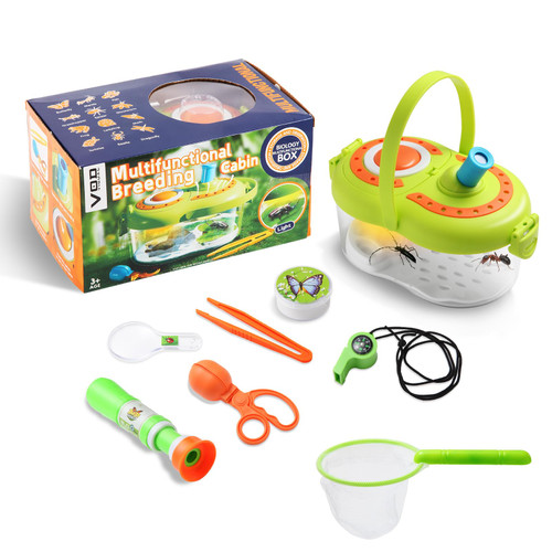 VOD VISUAL Bug Catcher Kit?Critter Case with LED,Compass,Magnifying Glass,Butterfly Net,Critter Keeper,Insect Catcher,Telescope,Complete Kit Outdoor Explorer Kit for Kids