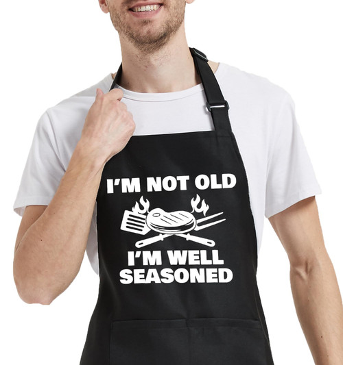 OzosKeiw Funny Cooking Aprons for Men with Pockets, Mens Aprons for Grilling BBQ Grill, Chef Apron for Men, Funny Gift for Dad Husband Christmas Birthday Brother Father