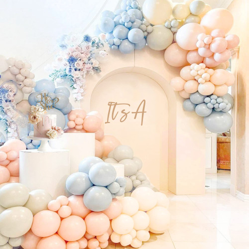 Gender Reveal Balloon Garland Arch Kit, SCMDOTI Gender Reveal Decorations Kit with Double Stuffed Pink and Blue, Nude,White Balloon Garland for Gender Reveal Party Supplies, Baby Shower Decoration