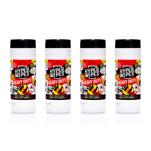 Hyper Wipes, 4 Pack Heavy Duty Hand & Tool Cleaning Wipes, 7"x12" Size Multi-Surface Cleaning Wipes, Degreasing, All Purpose Cleaner, Bathroom, Mechanic, Work Surface Wipes, 140 Count Canister Hyper Wipes, 4 Pack Heavy Duty Hand & Tool Cleaning Wipes, 7"x12" Size Multi-Surface Cleaning Wipes, Degreasing, All Purpose Cleaner, Bathroom, Mechanic, Work Surface Wipes, 140 Count Canister