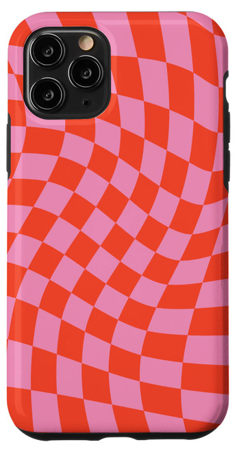 iPhone 11 Pro Wavy Checkered Aesthetic Checkerboard Pink Red Orange Cute Case