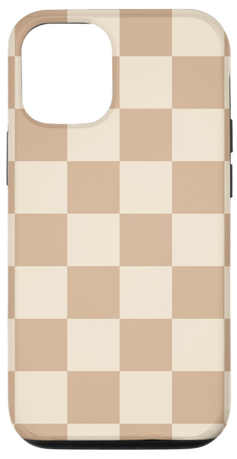 iPhone 13 Pro Light Beige Brown Checkered Aesthetic Big Tan Checkerboard Case