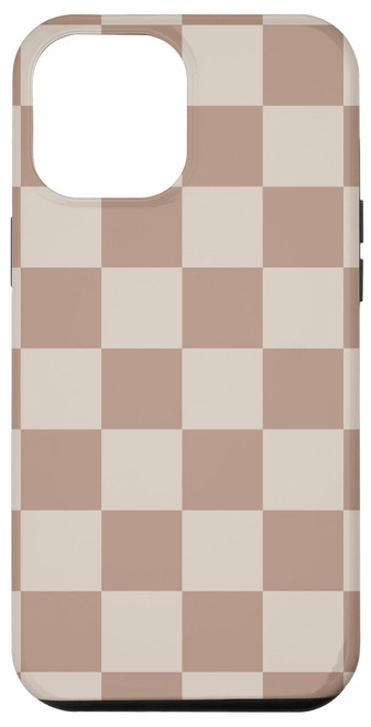 iPhone 14 Pro Max Brown Checkered Big Checkerboard Beige Neutral Aesthetic Tan Case