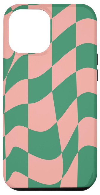iPhone 14 Pro Max Classic Checkered Checker Checkerboard Wavy Green and Pink Case