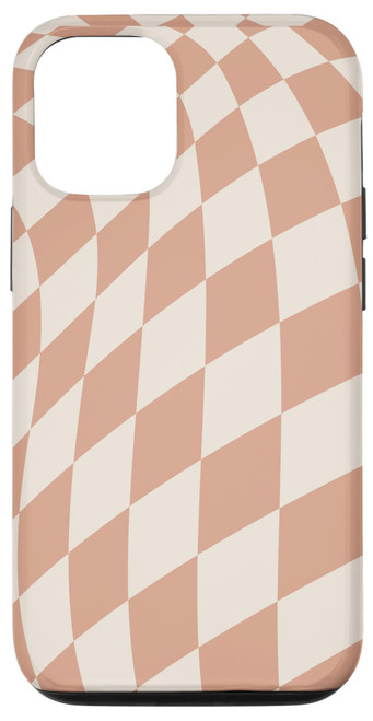 iPhone 15 Beige Classic Checkered Checker Checkerboard Wavy Swirl Case