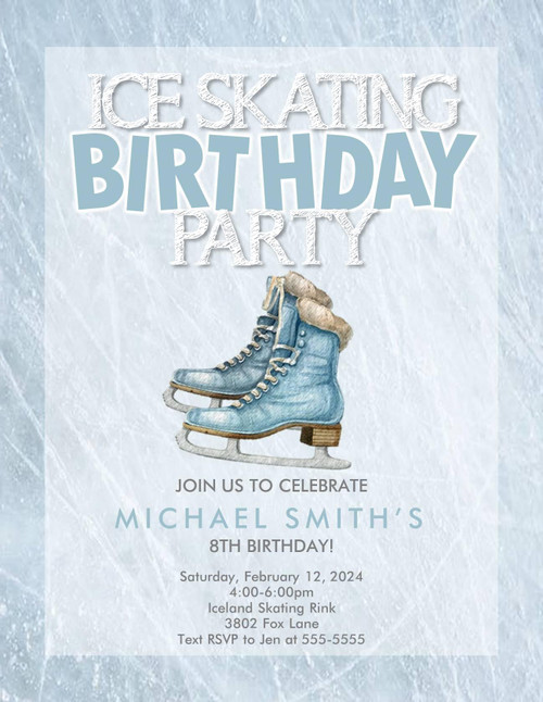 Birthday Party Invitation Child's Birthday Ice Skating Skates