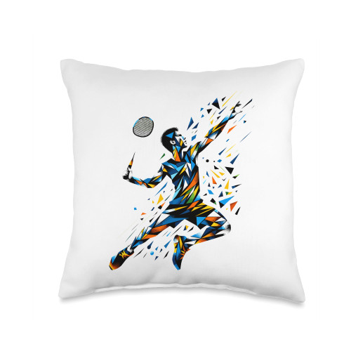 Polygon Art Badminton Player Shuttlecock Badmintoner Throw Pillow