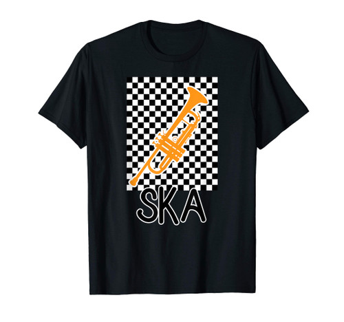 Ska Music Trumpet Checkerboard Image Gift T-Shirt