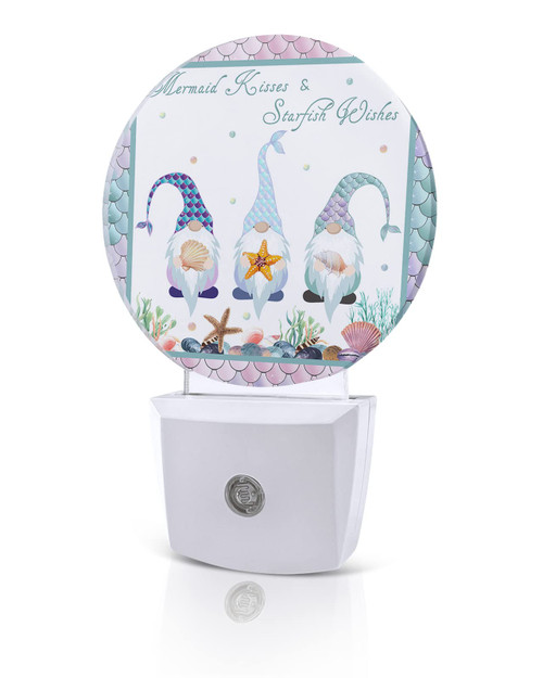 ILYBEEN Ocean Marine Gnome with Sea Shell LED Night Lights Plug-in Nightlight with Auto Dusk to Dawn Sensor,Colorful Mermaid Fish Scale Round Lamp for Bedroom,Hallway,Bathroom