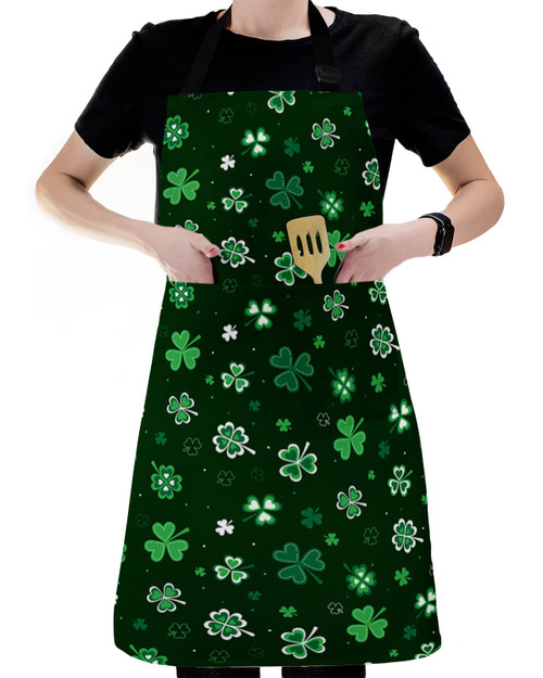 Chucoco St. Patrick's Day Kitchen Cooking Apron Irish Spring Clover Leaf Adjustable Waterproof Bib Aprons for Women/Men with Pockets