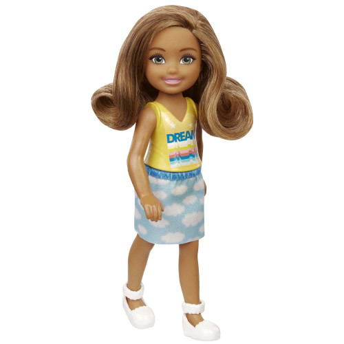 Barbie Chelsea Doll (6-inch Brunette) Wearing Skirt with Cloud Print and White Shoes, Gift for 3 to 7 Year Olds Barbie Chelsea Doll (6-inch Brunette) Wearing Skirt with Cloud Print and White Shoes, Gift for 3 to 7 Year Olds