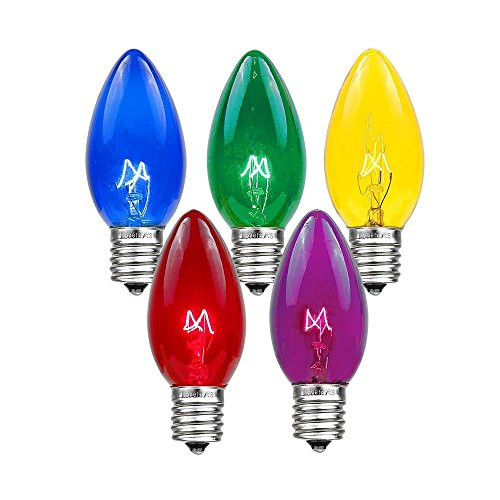 Novelty Lights 25 Pack C9 Twinkle Outdoor Christmas Replacement Bulbs, Multi, E17/C9 Base, 7 Watt