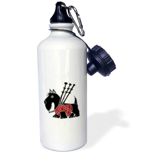 3dRose Funny Scottish Terrier Playing the Bagpipes Sports Water Bottle, 21 oz, Multicolor