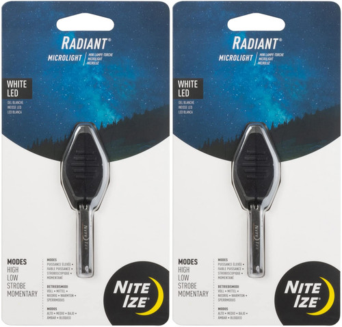 Radiant Nite IZE Microlight - Black Body/White LED Keychain Flashlight (2-Pack)