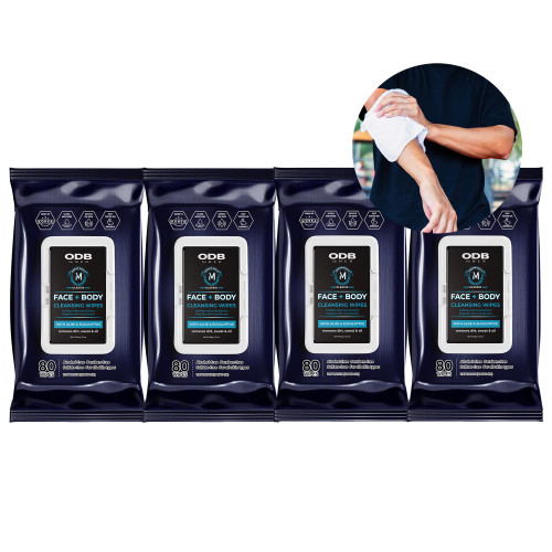 Original Derma Beauty Mens Facial Wipes 320 Aloe & Eucalyptus Exfoliating Facial Cleansing Wipes (4PK Mix) Face Cleansing Wipes Body Wipes For Adults Bathing Shower Wipes for Men