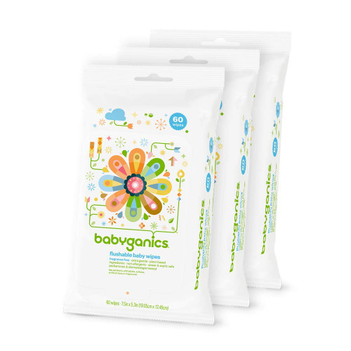 Babyganics Flushable Wipes, 60 ct, 3 pack, Packaging May Vary