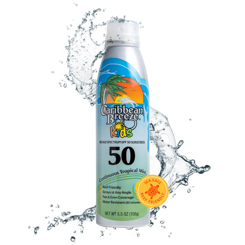 Caribbean Breeze Continuous Tropical Mist SPF 50 Sunscreen Spray for Kids, Reef Safe Sunscreen Spray, Mango Lime Scent, Up to 80 Minutes Water Resistant Spray, Paraben & Cruelty Free, 5.5 Fl Oz