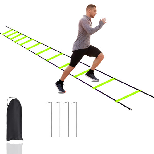 porffitoy Speed Ladder, 12 Rung Adjustable Agility Ladder, 4 Steel Stakes with Carry Bag for Speed Training, Football, Soccer, Footwork(Green) porffitoy Speed Ladder, 12 Rung Adjustable Agility Ladder, 4 Steel Stakes with Carry Bag for Speed Training, Football, Soccer, Footwork(Green)
