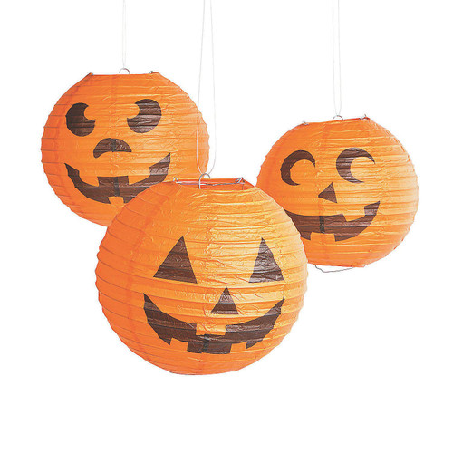 Fun Express - JacK-O'-Lantern Paper Lanterns (dz) for Halloween - Party Decor - Hanging Decor - Lanterns - Halloween - 12 Pieces