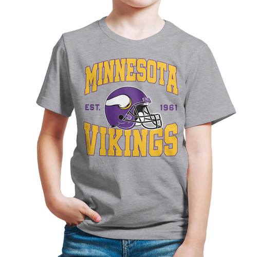Junk Food Clothing x NFL - Minnesota Vikings - Team Helmet - Kids Short Sleeve T-Shirt for Boys and Girls - Size Small