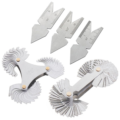 ChgImposs 58PCS Blade Metric & Imperial & US SAE Screw Gauge + 51PCS Blade America SAE Type + 3PCS 55 & 60 Degree Center Gauge, Stainless Steel Thread Pitch Gauges Measure Tool Set