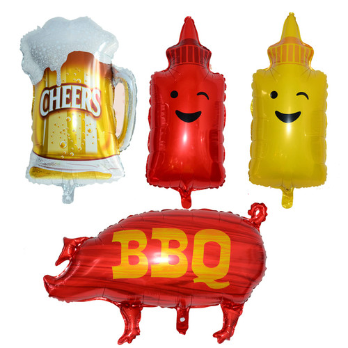 CHIL 4PCS BBQ Party Balloons Pig Shaped Foil Balloons Ketchup Bottle Balloon Mustard Beer Mug for Birthday Baby Shower Wedding Summer Decorations Supplies