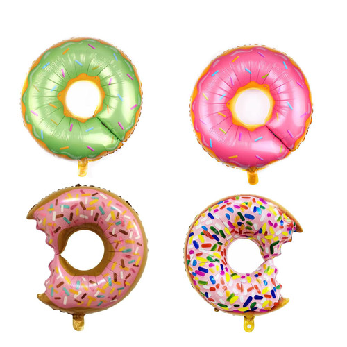 4PCS Donut Balloons Sweet Candy Donut Shaped Aluminum Foil Mylar Balloons for Donut Theme Birthday Party Supplies Baby Shower Wedding Donut Time Balloons Decorations