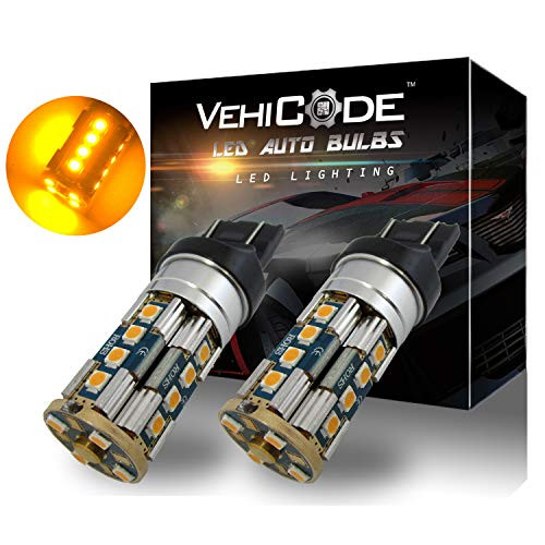 VehiCode Super Bright 2800 Lms 7443 (7440/7444/T20/992/W21W/WY21W) LED Light Bulb (Amber Yellow) Kit - High Power 20-SMD 3030 Dual Function Replacement for Turn Signal, Side Marker Light (2 Pack)