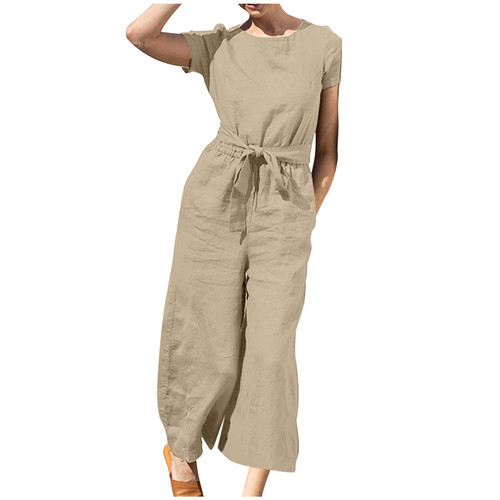 deals of the day clearance,Cotton Linen Jumpsuits for Women Comfy Jumpsuits Lightweight Elastic Waist Rompers Casual Summer Overalls with Pockets lightning deals of today my orders warehouse deals