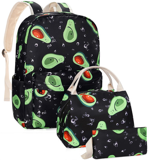 MCWTH Avocado School Backpack for Girls, Kids Teen School Bags Bookbags with Lunch Box and Pencil Case