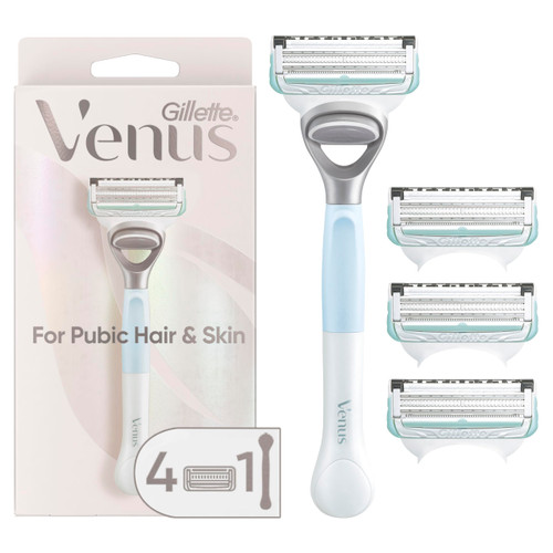 Gillette Venus for Pubic Hair and Skin, Women's Razor Handle + 4 Blade Refills