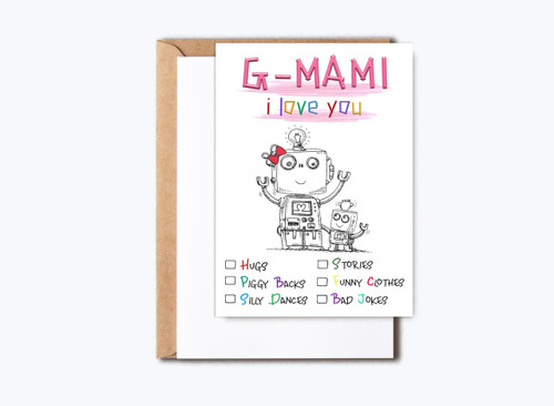 HKDesignGift G-Mami Robot Card - Robot Birthday Card - Happy Birthday Card - G-Mami's Day Card For Grandma - G-Mami Dance - I Love You G-Mami Birthday Card - Card For G-Mami