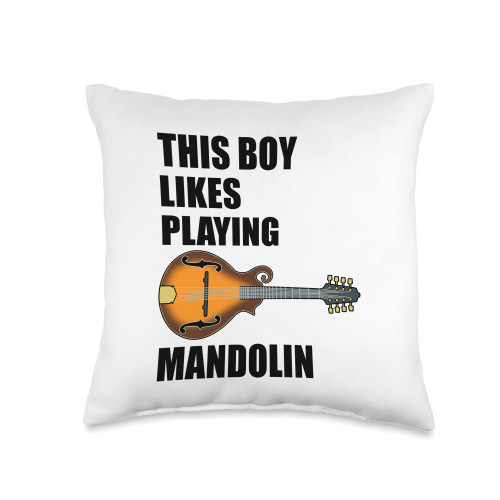 Mandolin Player Musician Music Notes Boy Likes Mandolin Musician Bluegrass Player Throw Pillow, 16x16, Multicolor