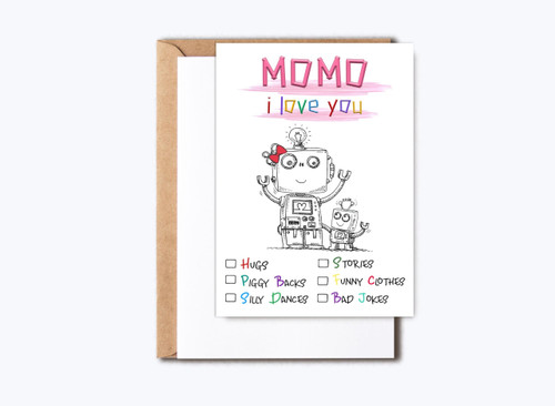 HKDesignGift Momo Robot Card - Robot Birthday Card - Happy Birthday Card - Momo's Day Card For Grandma - Momo Dance - I Love You Momo Birthday Card - Card For Momo