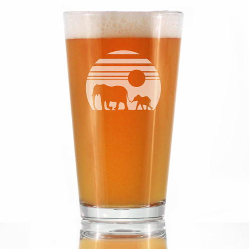 Elephant Sunset Pint Glass for Beer - Animal Safari Themed Gifts - Fun Decor with Elephants for Women and Men - 16 Oz Glasses
