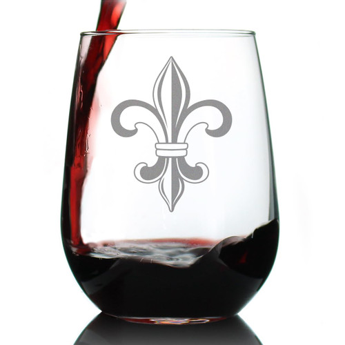 Fleur de Lis Stemless Wine Glass - French Fleur de Lis Decor and Gifts - Large 17 Oz Glasses