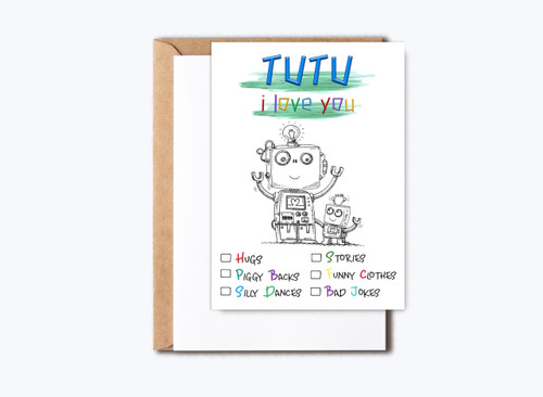 HKDesignGift Tutu Robot Card - Robot Birthday Card - Happy Birthday Card - Tutu's Day Card For Grandpa - Tutu Dance - I Love You Tutu Birthday Card - Card For Tutu