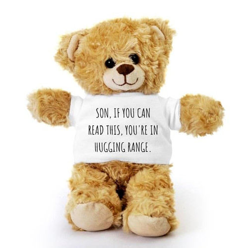 SpreadPassion Son Teddy Bear, Son, if You can Read This, You're in Hugging Range, Gift Stuffed Animal, Plush Teddy Bear with Tee, Welcoming Baby Gift, Birthday Christmas Basket Gift Idea