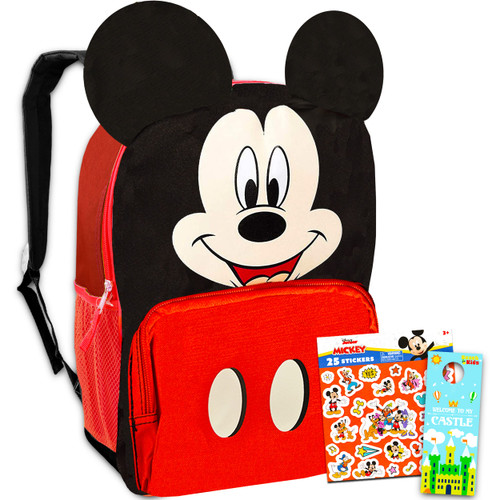 Mickey Mouse Backpack for Kids Toddlers ~ Deluxe 12" Mickey Mini Backpack with 3D Mickey Ears Plus Stickers and More (Mickey School Supplies Bundle)