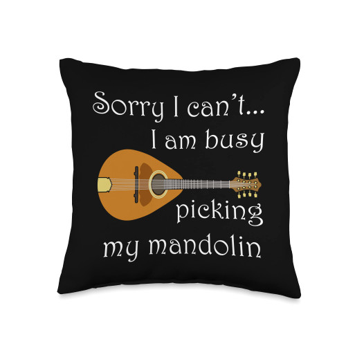 Mandolin Player Musician Music Notes Picking My Mandolin Bluegrass Folk Music Musician Throw Pillow, 16x16, Multicolor