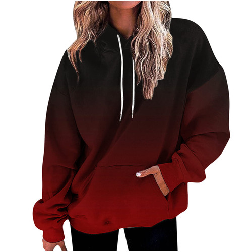 Ceboyel Womens Neon Print Oversized Sweatshirt Drawstring Pullover Sweatshirt Trendy Sweater Tops Fall Fashion Clothes 2023 Vintage Sweatshirts Wine 2X